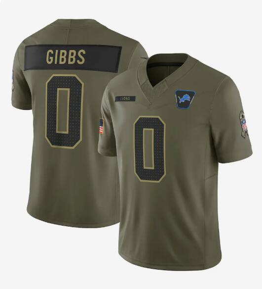 D.Lions #0 Jahmyr Gibbs Player Olive Salute to Service Limited Football Jerseys