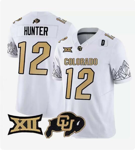 C.Buffaloes #12 Travis Hunter Player White Home Football Stitched American College Jerseys
