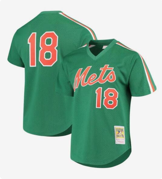 Baseball Jerseys NY.Mets #18 Darryl Strawberry Green Cooperstown Mesh Batting Player Jersey