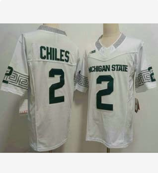 M.State Spartans #2 Aidan Chiles Player White FUSE Football Stitched American College Jerseys