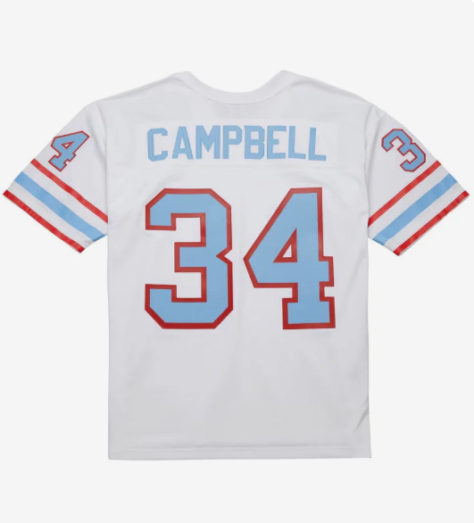 H.Oilers #34 Earl Campbell Mitchell & Ness 1979 Legacy Replica Player Jersey - White Stitched American Football