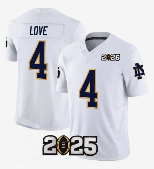 N.Dame Fighting Irish #4 Jeremiyah Love Player White F.U.S.E. 2025 CFP Final Patch Stitched Football American