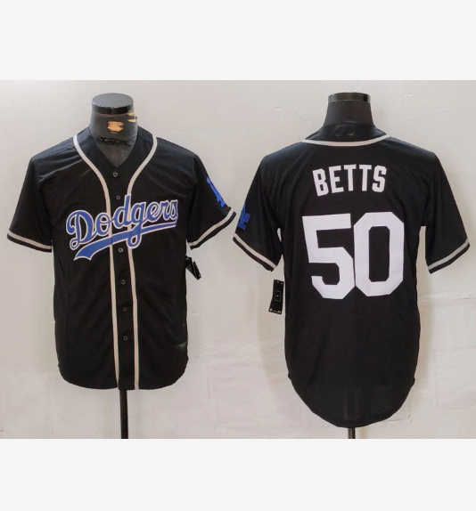 LA.Dodgers #50 Mookie Betts Player Black White Cool Base Stitched Baseball Jersey