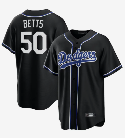 LA.Dodgers #50 Mookie Betts Player Black Lights Out Replica Baseball Jerseys