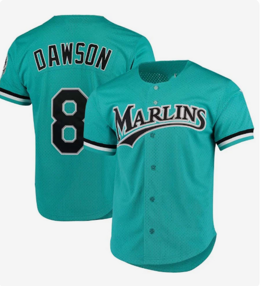 Florida Marlins #8 Andre Dawson Mitchell & Ness Cooperstown Collection Mesh Batting Practice Button-Up Jersey - Teal Player Stitched Baseball Jerseys