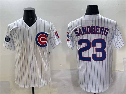 Chicago Cubs #23 Ryne Sandberg White Pinstripe 'Ryne Sandberg Tribute' Vapor Limited V2 Stitched Baseball Jersey