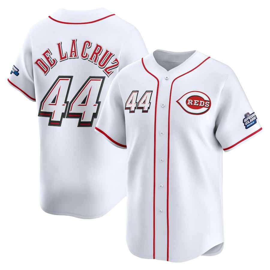 Cincinnati Reds #44 Elly De La Cruz White 2025 Speedway Classic Home Limited Player Stitched Baseball Jersey