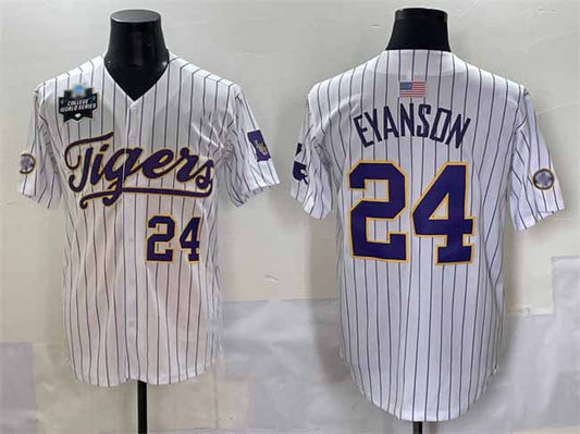 L.Tigers #24 Anthony Eyanson White Pinstripe 2025 World Series Stitched Baseball American College Jerseys