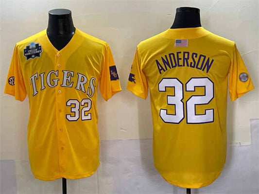 L.Tigers #32 Kade Anderson Gold 2025 World Series Stitched Baseball American College Jerseys