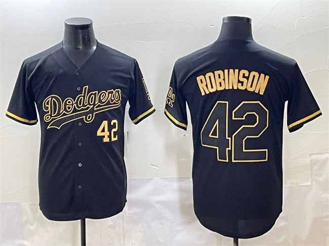 Los Angeles Dodgers #42 Jackie Robinson Black Gold Limited Stitched Baseball Jerseys
