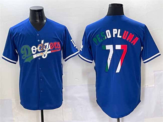 Los Angeles Dodgers #77 Peso Pluma Blue Mexico Stitched Baseball Jerseys