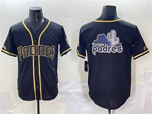 San Diego Padres Team Big Logo Black Gold Stitched Baseball Jersey