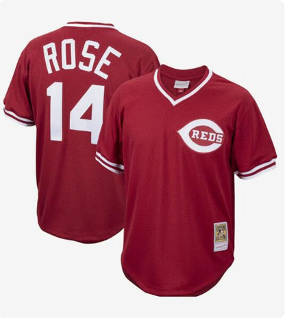 C.Reds #14 Pete Rose Player White Throwback Cooperstown Collection Limited Baseball Jerseys