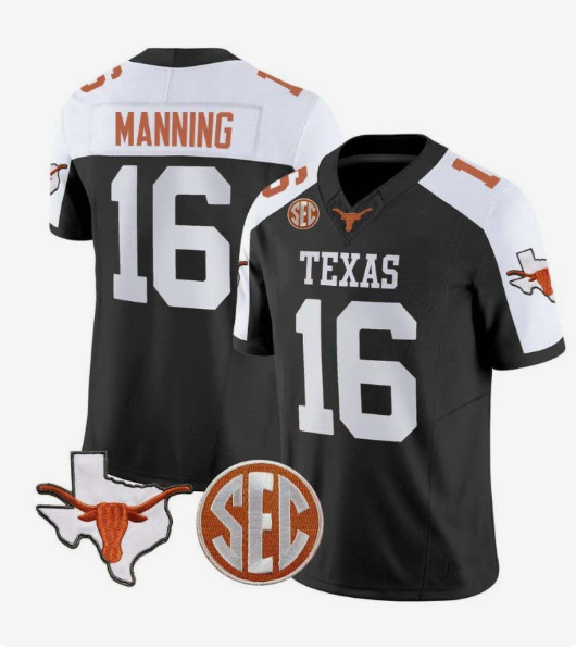 T.Longhorns #16 Arch Manning Player Black Stitched American College Jerseys
