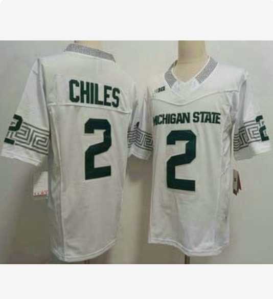 M.State Spartans #2 Aidan Chiles Player White FUSE Football Stitched American College Jerseys