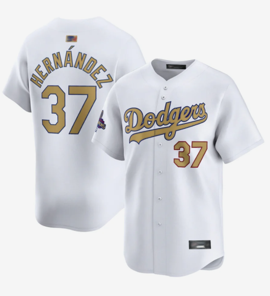 LA.Dodgers #37 Teoscar Hernandez Player White Gold Collection Limited Baseball Jerseys
