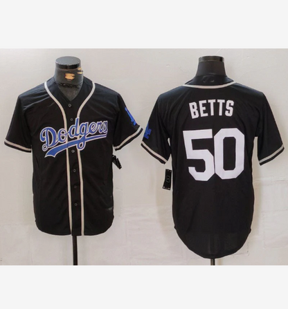 LA.Dodgers #50 Mookie Betts Player Black White Cool Base Stitched Baseball Jersey