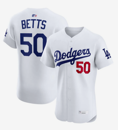 LA.Dodgers #50 Mookie Betts Player White Home Elite Baseball Jerseys