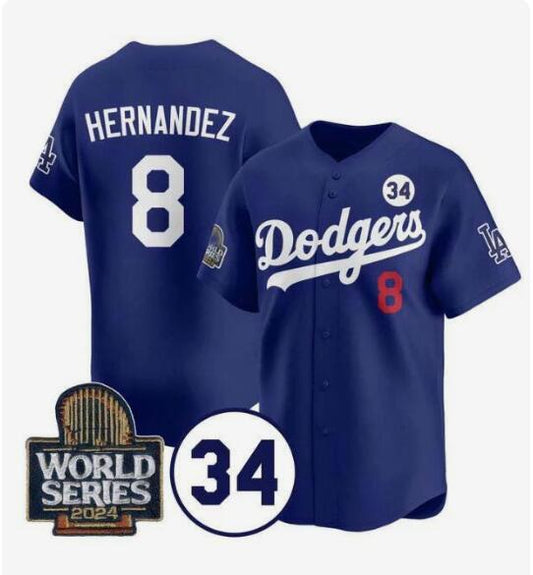 LA.Dodgers #8 Enrique Hernández Player Royal With No. 34 Patch Limited Stitched Baseball Jerseys