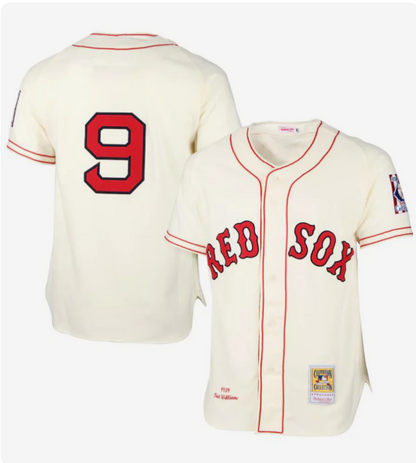 B.Red Sox #9 Ted Williams Player Cooperstown Collection 1939 Jersey - Cream Stitched Baseball Jerseys