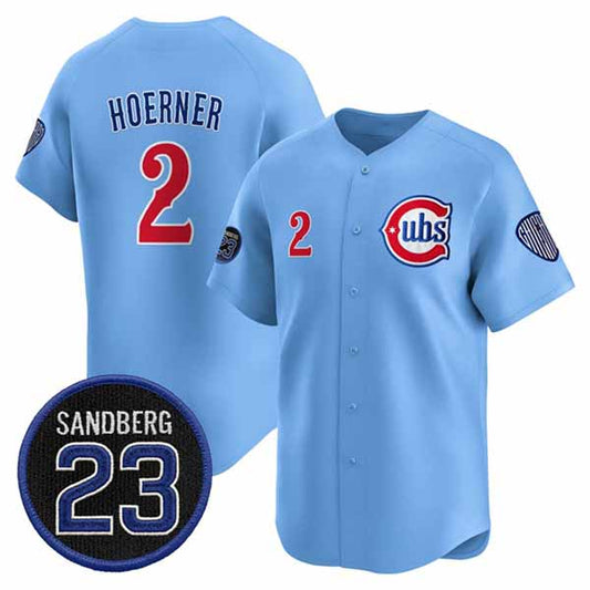 Chicago Cubs #2 Nico Hoerner Blue 'Ryne Sandberg Tribute' Vapor Limited V2 Stitched Baseball Jersey