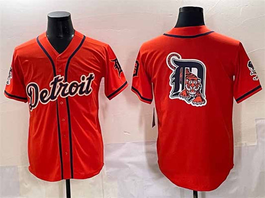 Detroit Tigers Team Big Logo Orange With Patch Vapor Premier Limited Stitched Baseball Jersey