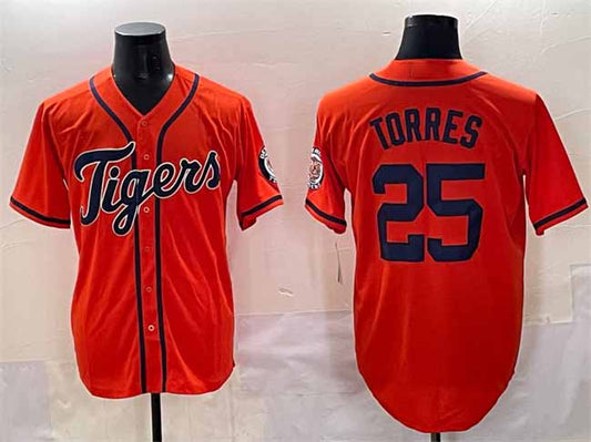 Detroit Tigers #25 Gleyber Torres Orange With Patch Vapor Premier Limited Stitched Baseball Jersey