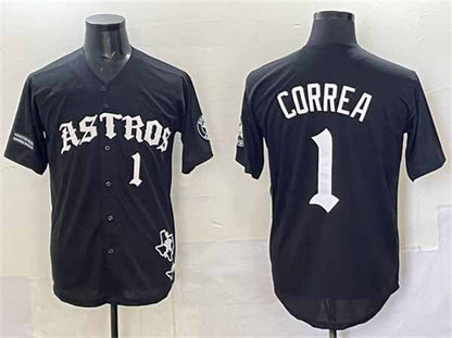 Houston Astros #1 Carlos Correa Black Gothic 'Houston Born Barrio Raised' Limited Stitched Baseball Jersey