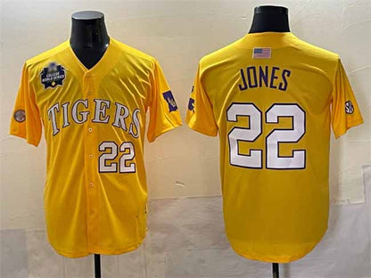 L.Tigers #22 Jared Jones Gold 2025 World Series Stitched Baseball American College Jerseys