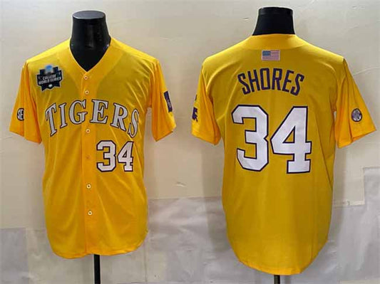 L.Tigers #34 Chase Shores Gold 2025 World Series Stitched Baseball American College Jerseys