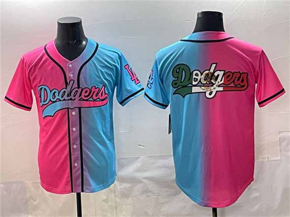 Los Angeles Dodgers Team Big Logo Pink Blue Limited Stitched Baseball Jersey