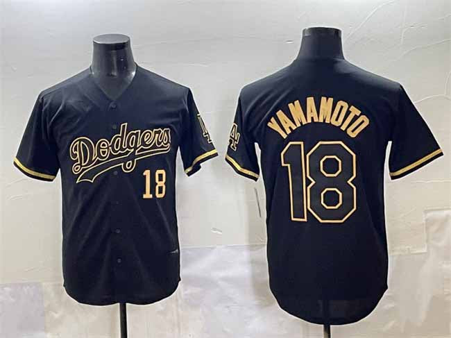 Los Angeles Dodgers #18 Yoshinobu Yamamoto Black Gold Limited Stitched Baseball Jerseys