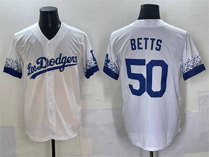 Los Angeles Dodgers #50 Mookie Betts White City Connect Cool Base Stitched Baseball Jersey