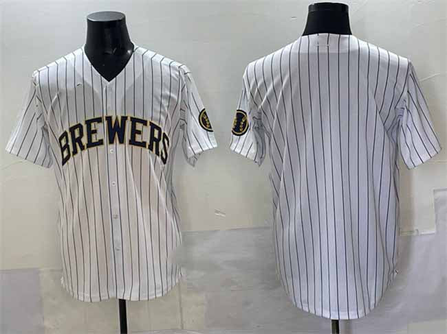 Milwaukee Brewers Blank White Pinstripe 2025 With Patch Stitched Baseball Jersey