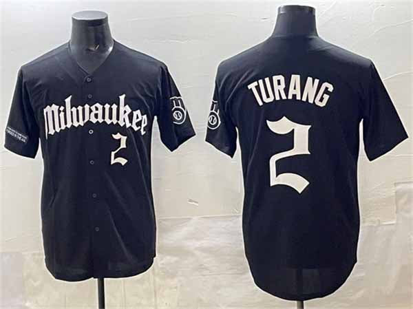 Milwaukee Brewers #2 Brice Turang Black 'Gothic 414 Shadows Edition' Vapor Premier Limited Stitched Baseball Jersey