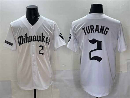 Milwaukee Brewers #2 Brice Turang White 'Gothic 414 Shadows Edition' Vapor Premier Limited Stitched Jersey