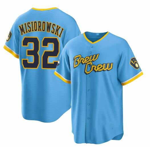 Milwaukee Brewers #32 Jacob Misiorowski Powder Blue City Connect Cool Base Stitched Baseball Jersey
