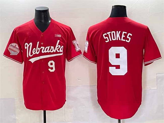 N.Huskers #9 Rhett Stokes Red Back 2 Back Champions Patch Vapor Premier Limited Stitched American College Jerseys
