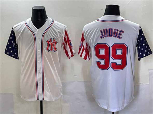 New York Yankees #99 Aaron Judge White 2025 Independence Day Vapor Limited Stitched Baseball Jersey