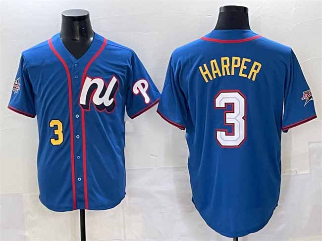 Philadelphia Phillies National League #3 Bryce Harper Blue 2025 All-Star Edition Limited Stitched Baseball Jersey