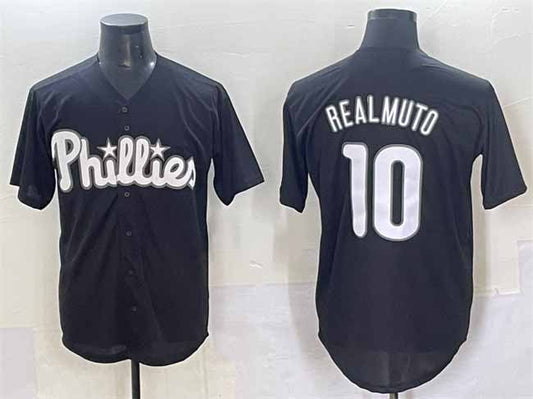 Philadelphia Phillies #10 J.T. Realmuto Black Lights Out Limited Stitched Baseball Jersey