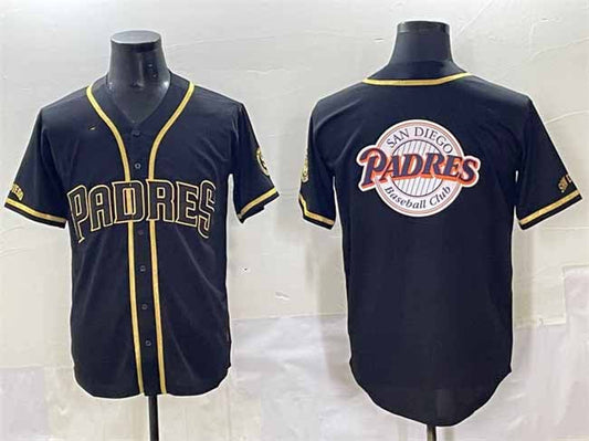 San Diego Padres Team Big Logo Black Gold Stitched Baseball Jersey