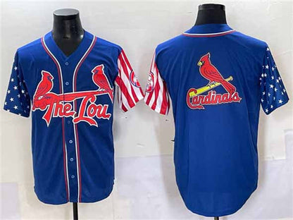 St. Louis Cardinals Team Big Logo Royal Independence Day Vapor Premier Limited Stitched Baseball Jersey