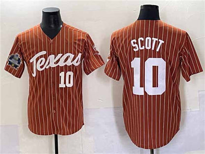 T.Longhorns #10 Mia Scott Orange Pinstripe 2025 World Series Stitched American College Jerseys