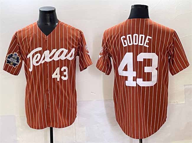 T.Longhorns #43 Leighann Goode Orange Pinstripe 2025 World Series Stitched American College Jerseys